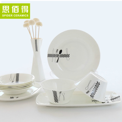简约欧式家用唐山骨瓷餐具套装 碗盘家用西式碗碟韩式陶瓷器组合